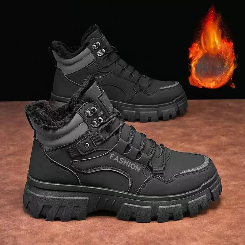 

Мужская рабочая обувь. Зимние уличные ботинки. Теплая хлопковая обувь на толстой подошве. Повседневная и плюшевая мужская обувь. Сапоги на платформе.