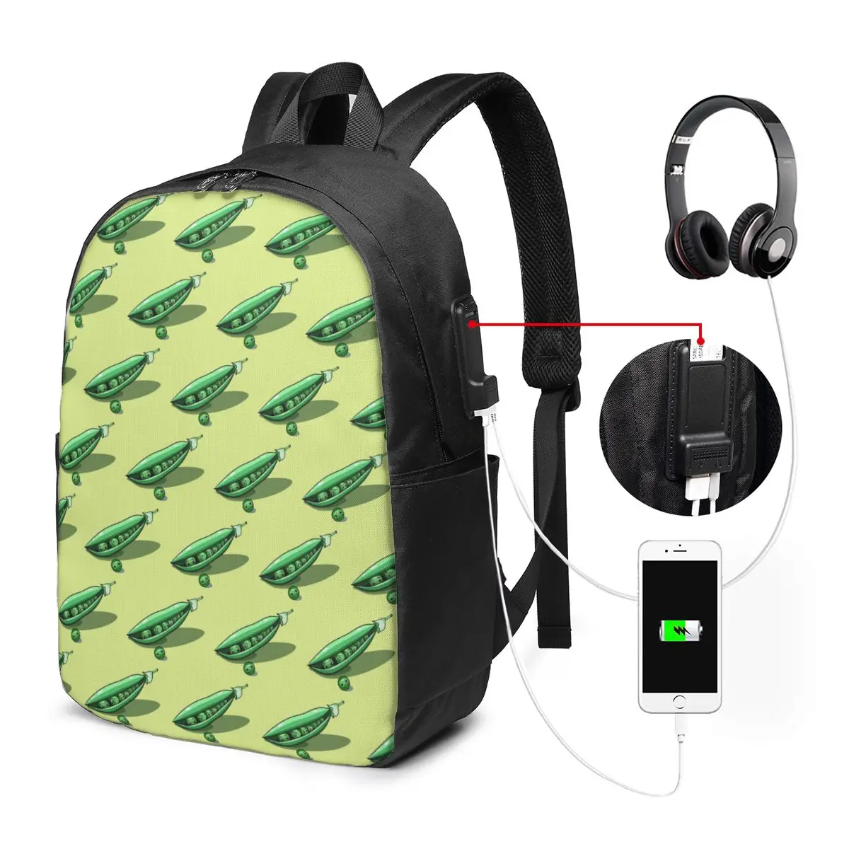 Vibrant In Color Cute Pea Pattern Backpack Travel Notebook Bag Computer College Student School Bag Laptop Shoulder Bags
