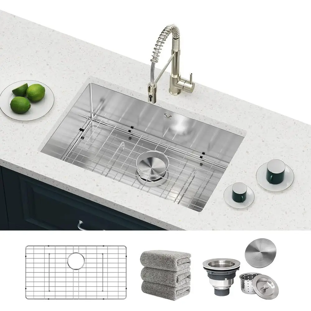 

27x18 Inch Stainless Steel Undermount Single Bowl Kitchen Sink with Accessories