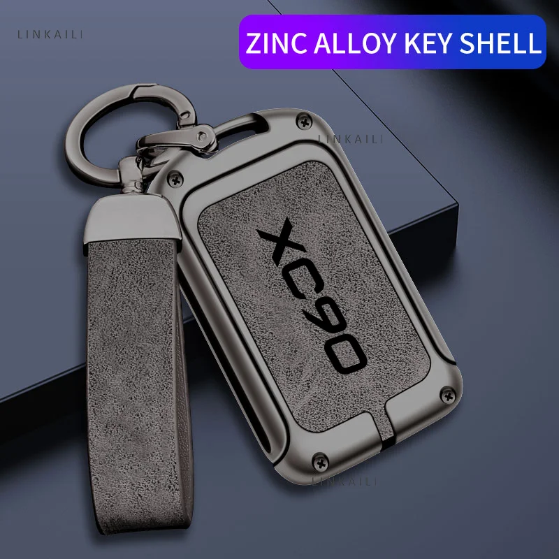 

Zinc Alloy Leather Car Key Case for Volvo XC90 grill Cover Custom Logo Protection Shell Keychain Keyless Interior Accessories