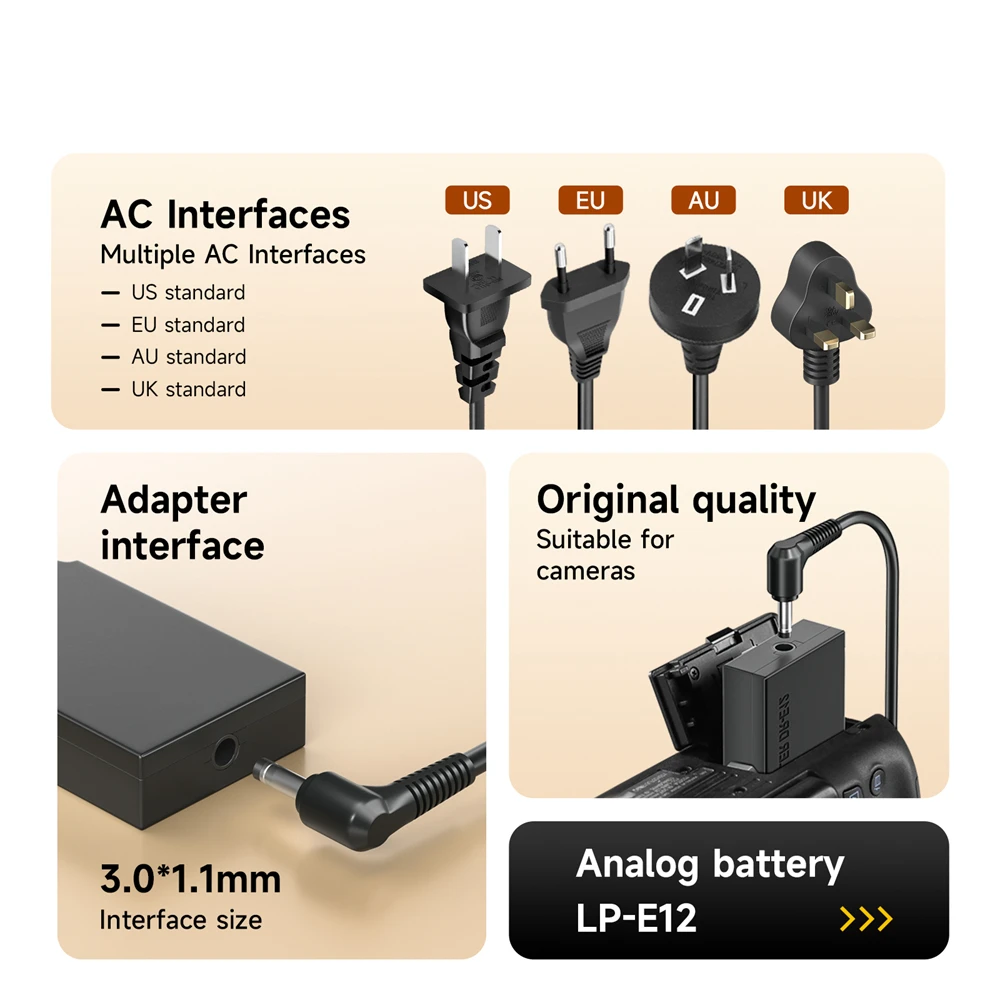 PALO LP E12 LPE12 ACK-E12 DR-E12 Dummy Battery AC Power Supply Adapter for Canon EOS M M2 M10 M50 M100 M100D M200 Camera