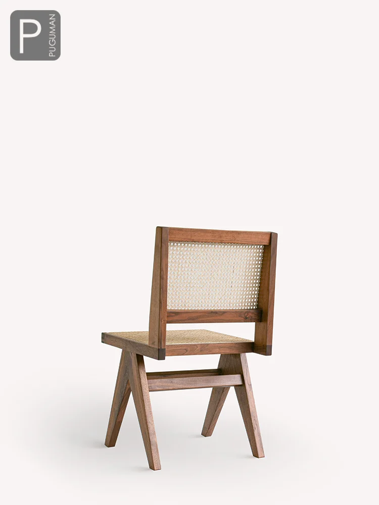 Armless dining chair, wood wax oil walnut rattan chair