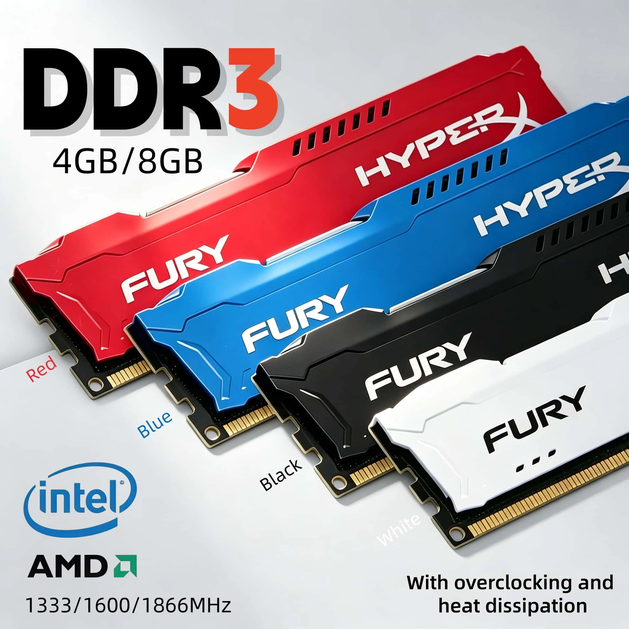 Kingston Memoria HYPERX DDR3 8GB 2x8=16GB 1600MHz 1333MHz 1866MHz Desktop RAM 240pins DIMM 2 PC3-12800 14900 1.5V