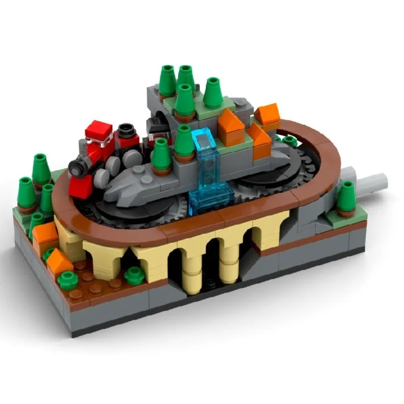 Moc cidade rua vista trem blocos de construção casa loja cena móveis sofá televisão jogo mesa comida tijolos impressos brinquedos presentes