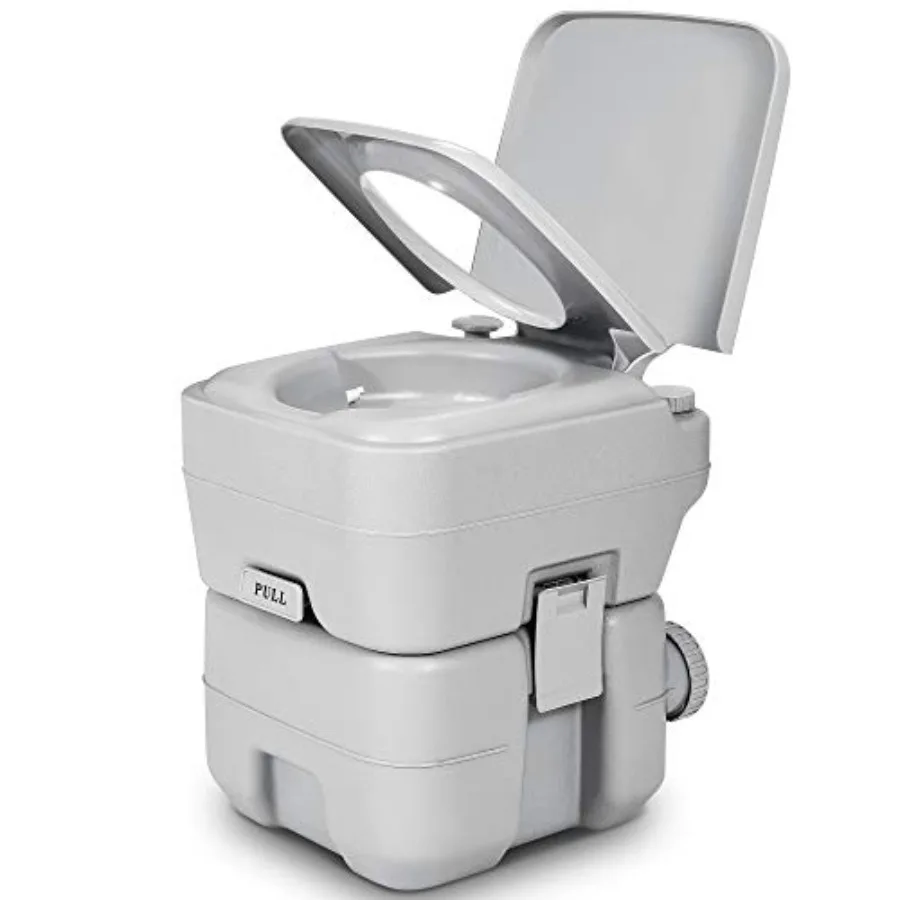 Portable Toilet for Camping Hiking Hunting Boating RV Travel, 5.3 Gallon Detachable Waste Tank, Double Water Spouts, Gray Plast