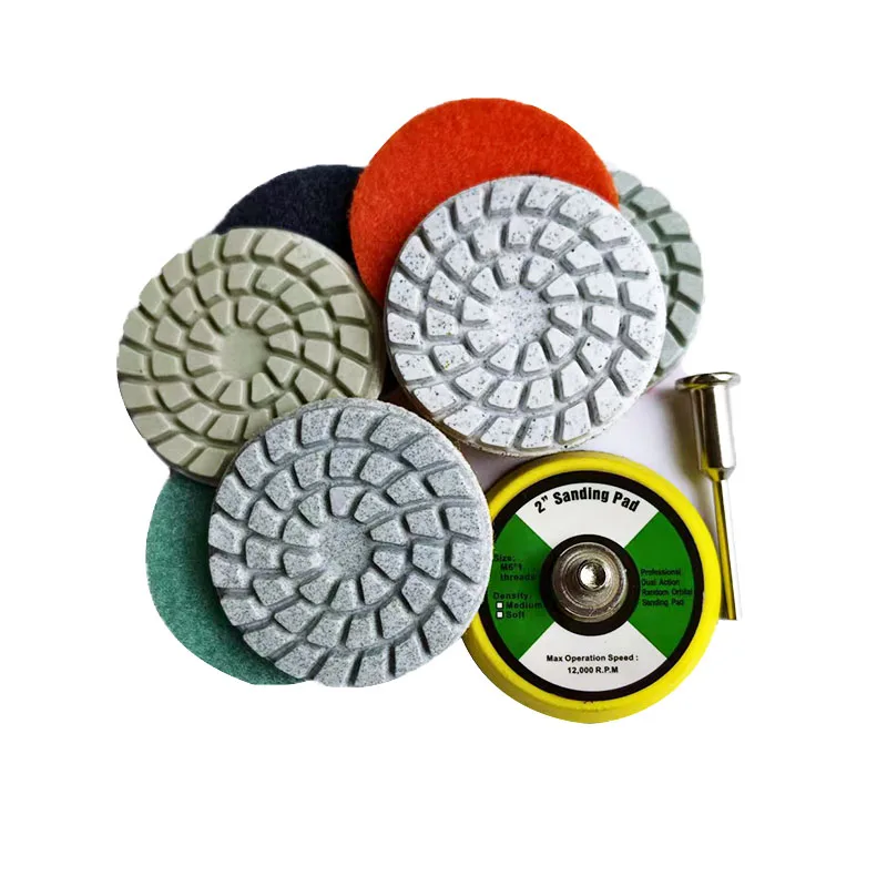 9pcs 2 inch 50 mm Diamond Polishing Pads Kit Wet/Dry for Granite Stone Concrete Marble Polishing Use Grinding Discs Set