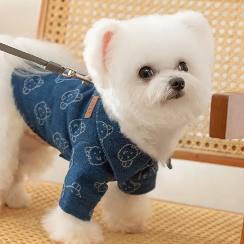 Winter Pet Dog Clothes Denim Dog Shirt Luxury Print Puppy Coat Warm Soft Cat Shirt Pet Jacket Chihuahua Apparel Yorkies Costumes