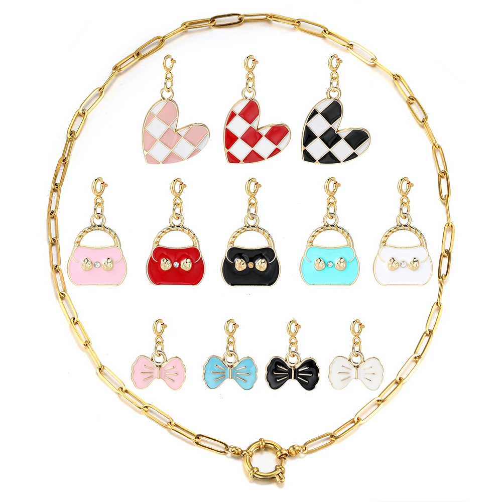 Chess Board Heart Pendant Charm For Women Exqusite Bow Tie Fashion Stainless Steel DIY Making Jewelry Accessories Wholesale