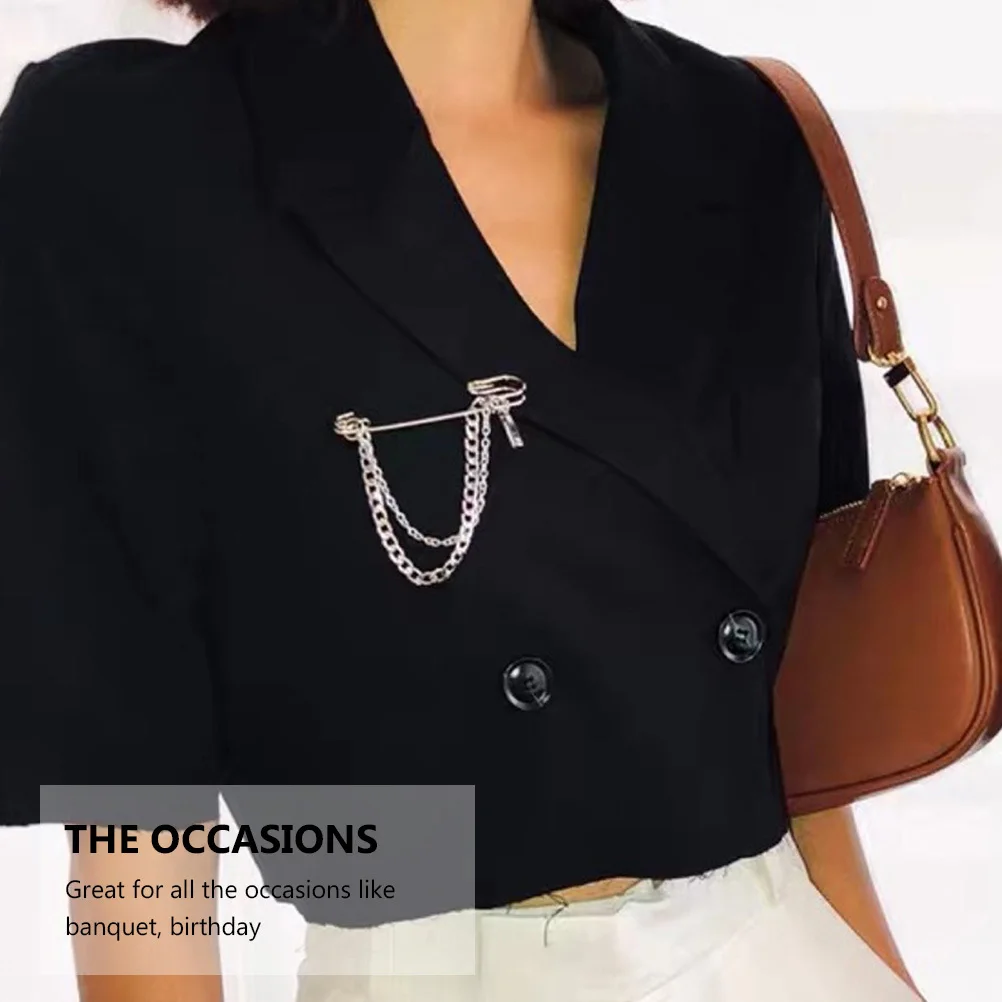 

2Pcs Brooch Pin Stylish Chain Brooch Elegant Breastpin for Party Costume Accessories Women Gift Chic Design Breastpin