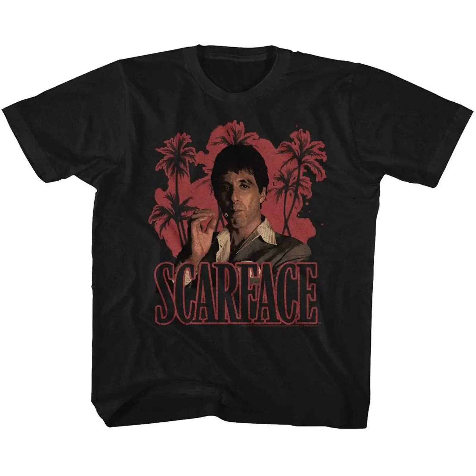 Scarface Red Palms Black Youth T Shirt vintage Washed designer clothes Top For Everyday Wear homme Stretched Comfortable