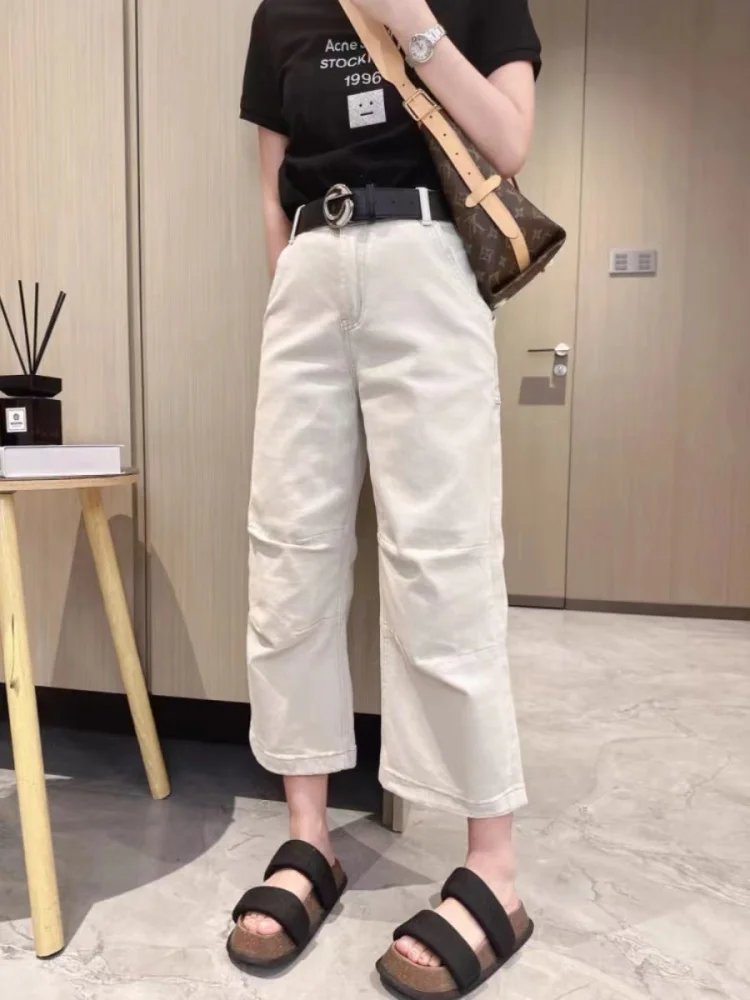 

High Waist Elastic Denim Jeans Women Summer New plus Size Loose Slimming Wide Leg Pants Straight Cut Eighteen Length Cotton S...