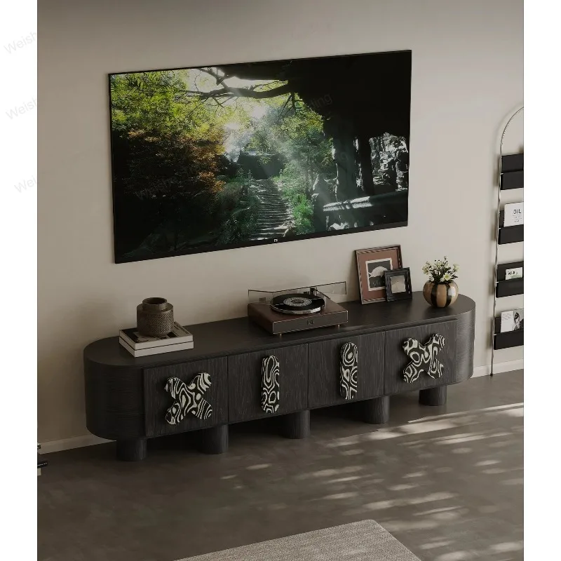 

Retro TV Cabinet Solid Wood Floor Floor Living Room, French, Medieval TV Cabinet Black