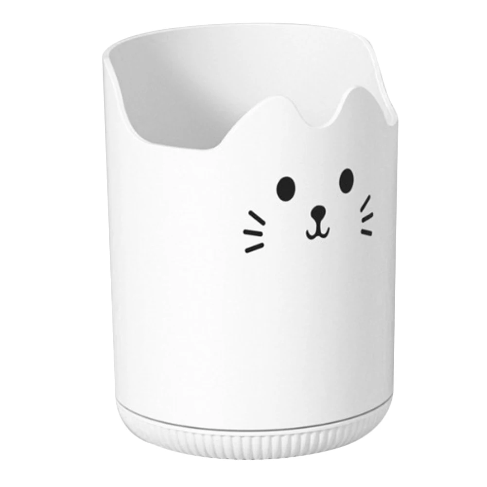 

Makeup Brush Organizer Pen Holder Desktop Container Cat Shaped White PP Material Rotating Large Capacity Vanity Storage