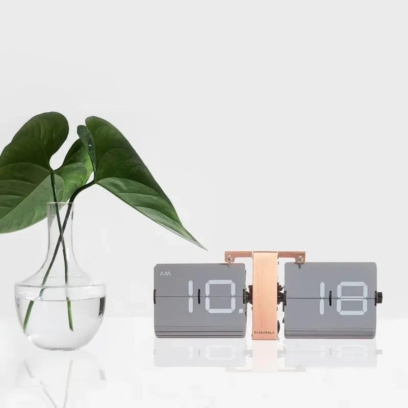 Flipping Out Wall and Tabletop Flip Clock, Grey and Copper, Battery Operated Digital Display