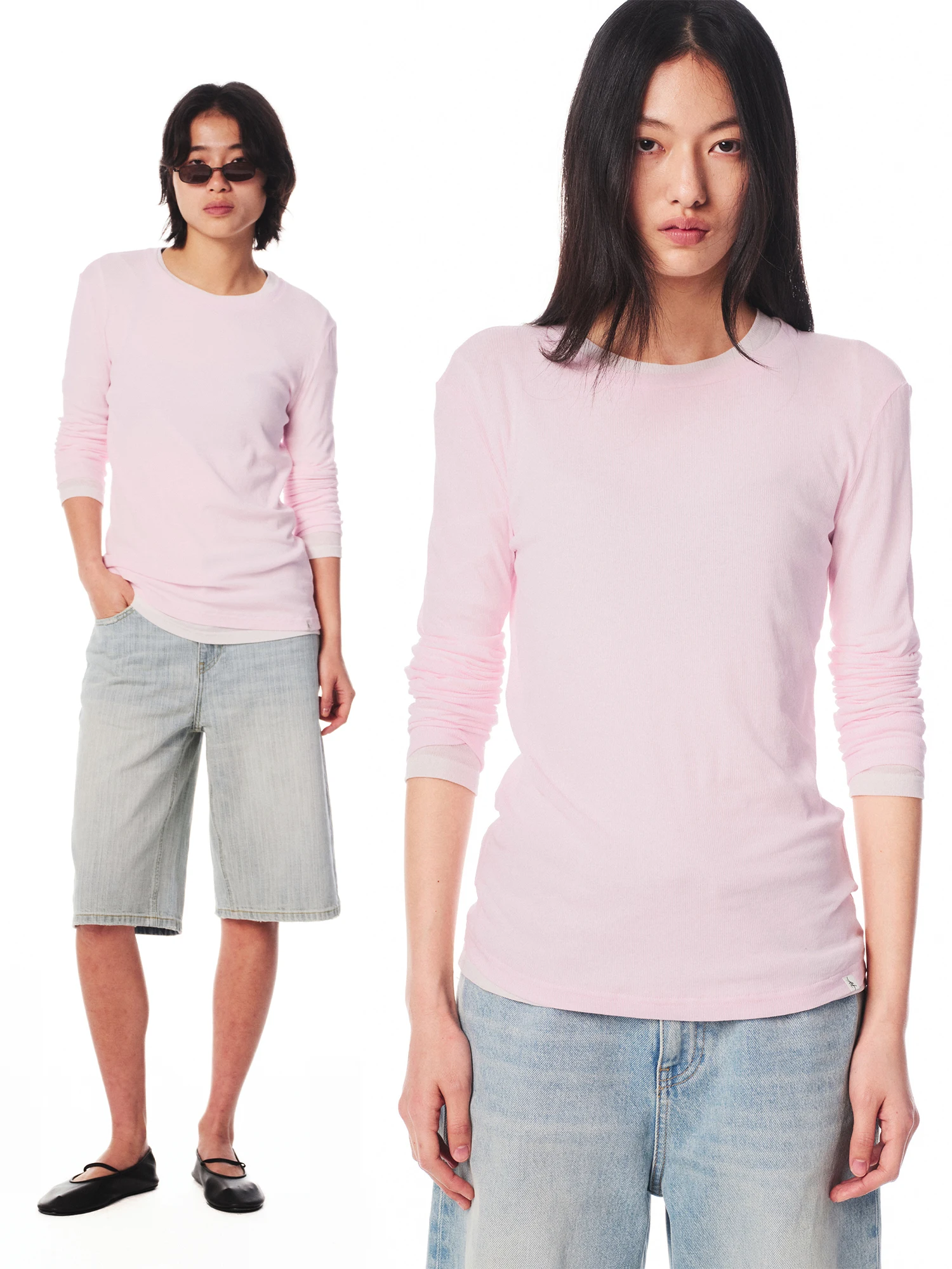 

100% Cotton Long Sleeve T-Shirt Wide Shoulder Straight round Neck Casual Style Women's Loose Fit Comfortable Breathable Tee