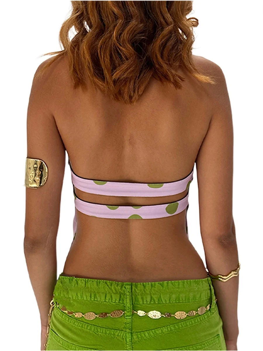 Women Sexy V-Neck Lace Camisole Tank Top Sleeveless Backless Floral Print Summer Blouse for Beach Vacation Party