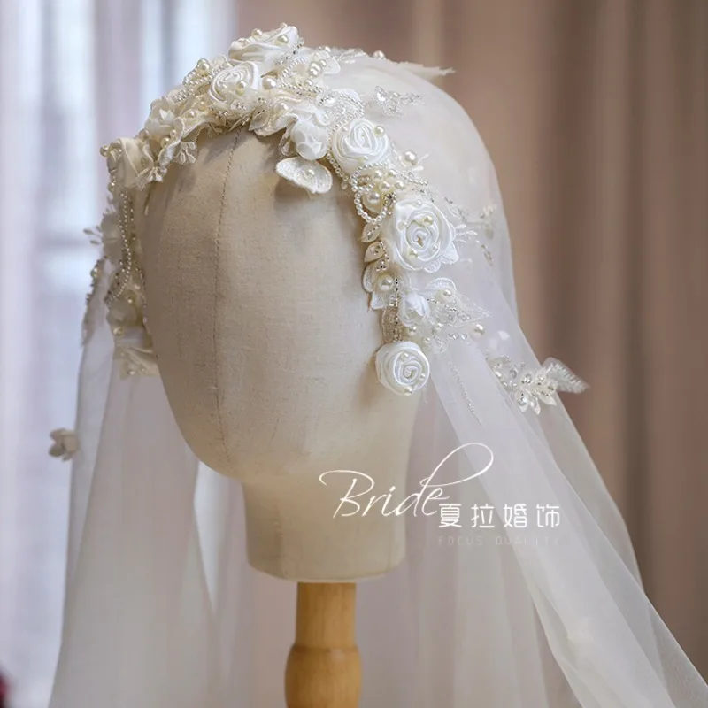 اليدوية الرائعة نمط هونج كونج الرجعية الأزهار الفرنسية الحجاب اكسسوارات الزفاف