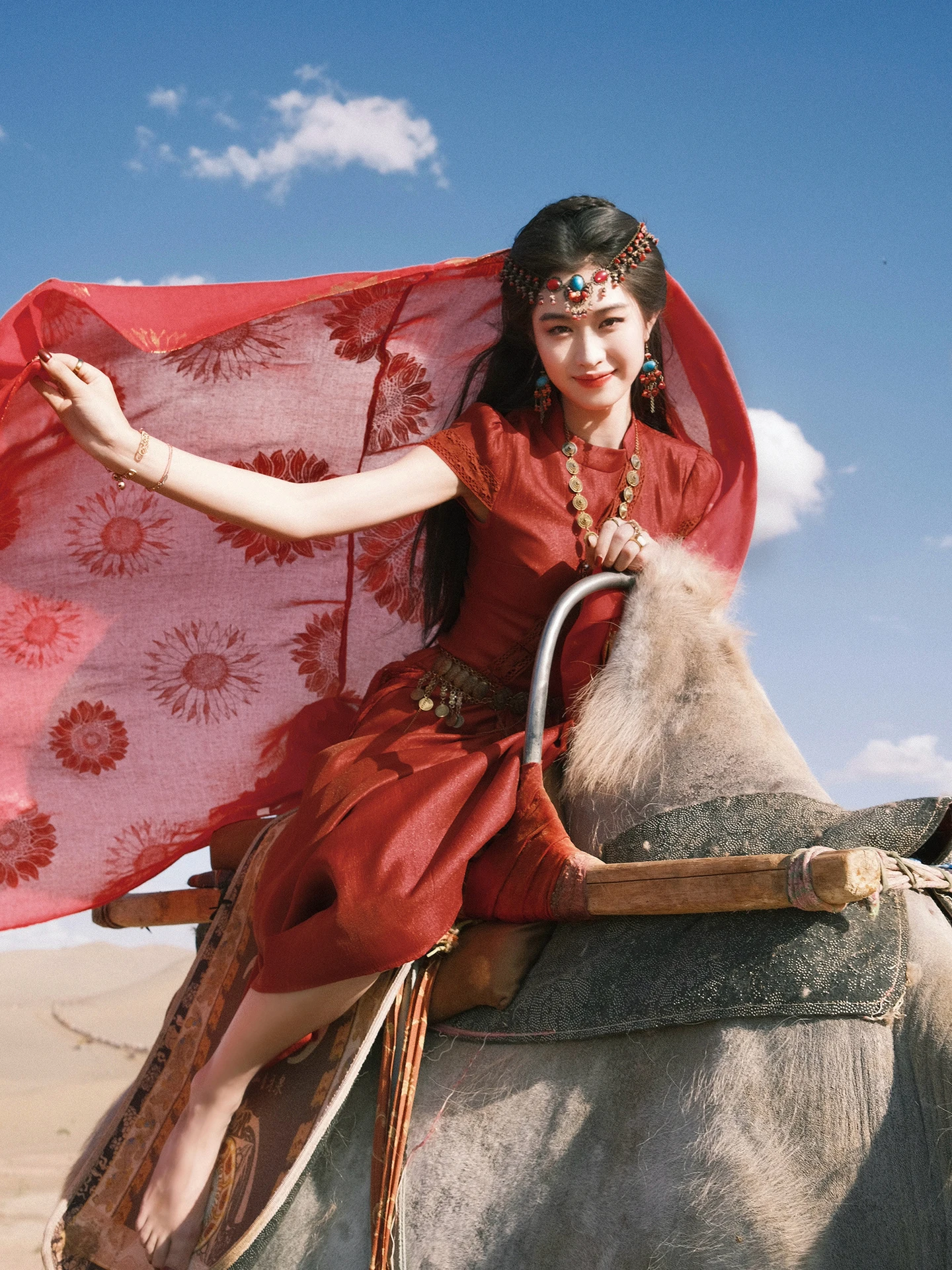 東湖慈燕 新中国風レースプリント改良版 レディース夏用シルク レトロ風ミディ丈旗袍またはSve L...