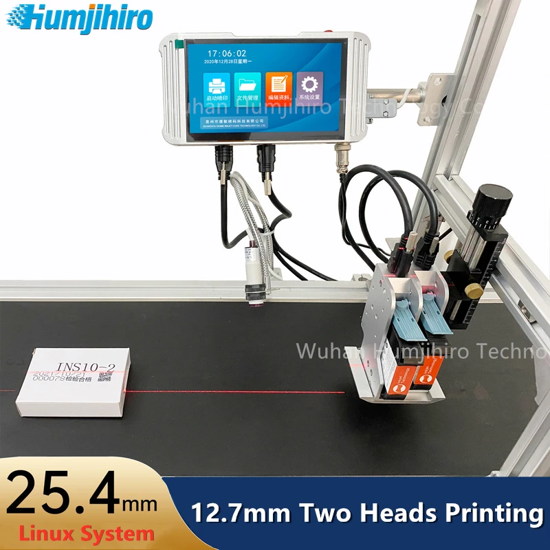

HUMJIHIRO Two Heads 12.7mm Automatic Online Inkjet Printer Assembly Line Split-Type Inkjet Printer Logo Date Barcode QR Code