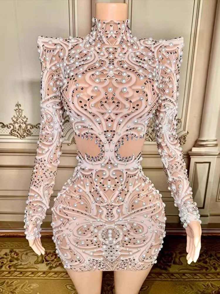 

High Quality Rhinestone Nail Bead Sexy Elastic Dress 2025 New Fashion Custom Women'S Clothing
