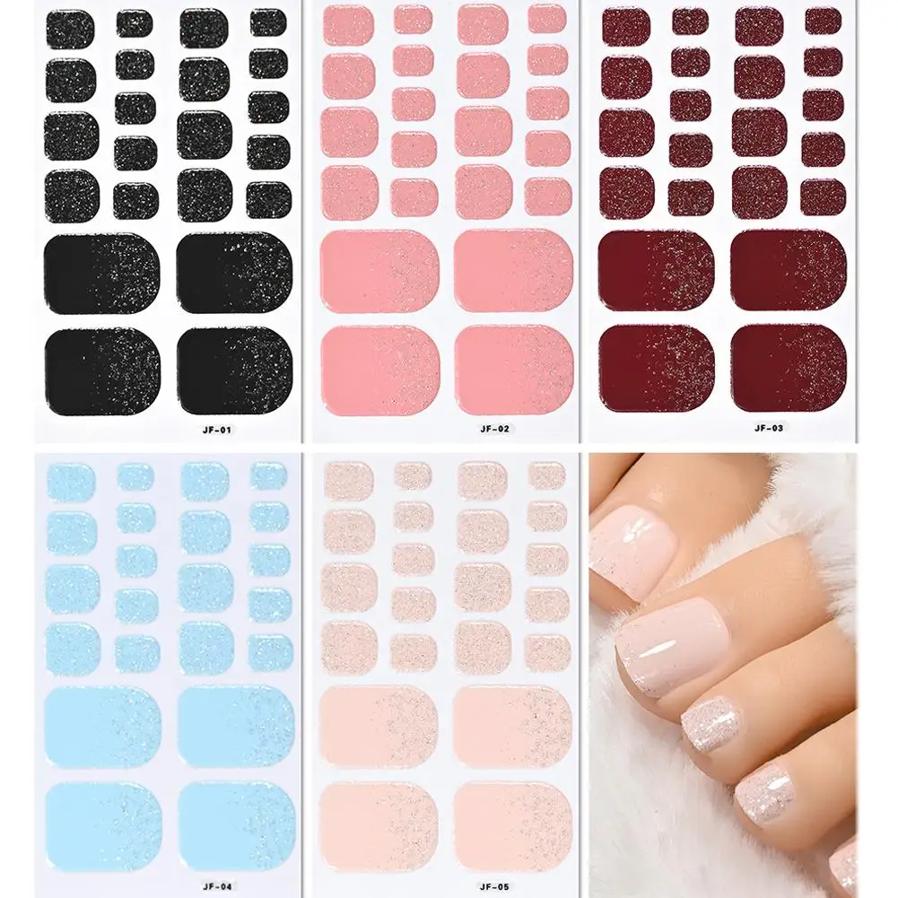 22Tips French Black Baking-free Toe Nail Stickers With Full Patch Decal Art Glitter Nail Wraps Long-Lasting Toenail Polish Q8S4