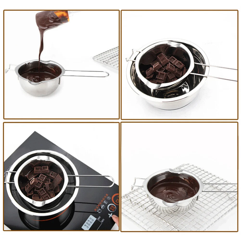 Olla para derretir Chocolate, caños dobles de acero inoxidable de 14Cm, fondo plano resistente a la oxidación para hornear, cocinar mantequilla y queso