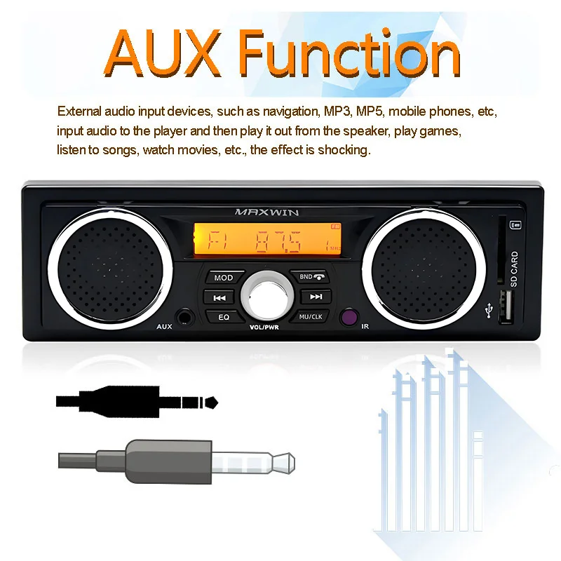 Built-in 2 speakers audio playback 1 din Car radio MP3 audio player Bluetooth hands-free stereo FM  Supports USB SD AUX