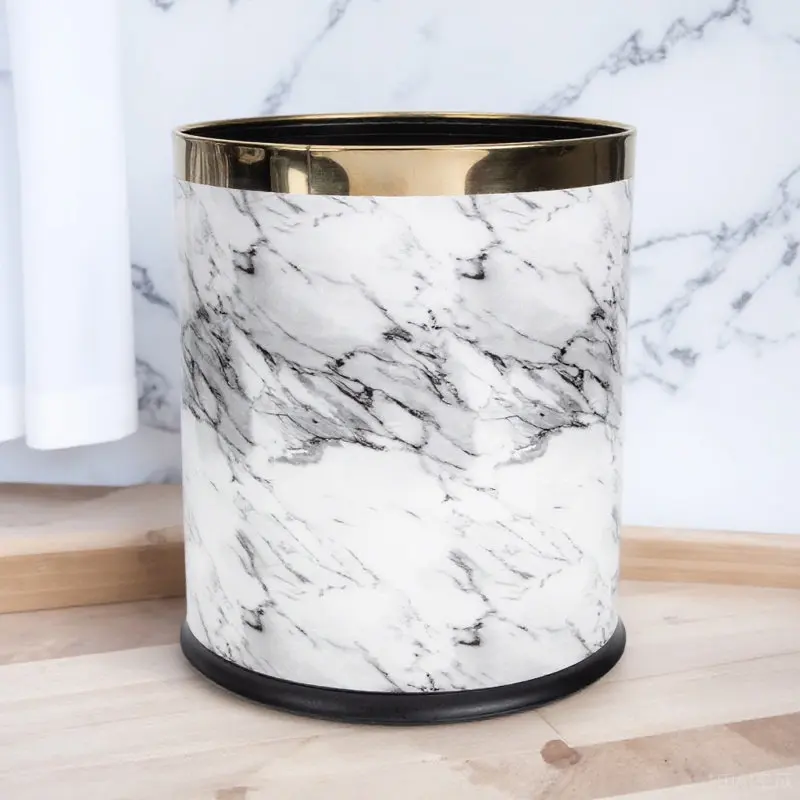

Plastic Garbage Can Marble Design Lidless Trash Bin Thick Base Anti Dump Waste Paper Basket Office Home Use Marble Trash Can