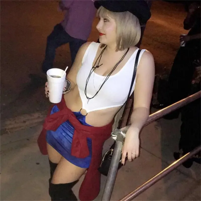 فيلم امرأة جميلة جوليا روبرتس فيلم كوميدي رومانسي زي مثير أزرق عاري الخصر TieDye انقطاع فستان الهالوين تأثيري