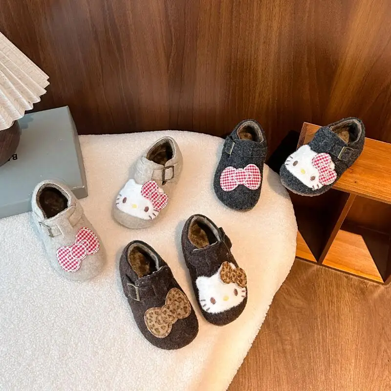 

Hot Sanrio Girl Hello Kitty Kawaii Fashion Winter Fleece-Lined Cotton Shoes Student Cartoon Anime Child Keep Warm Casual Shoes
