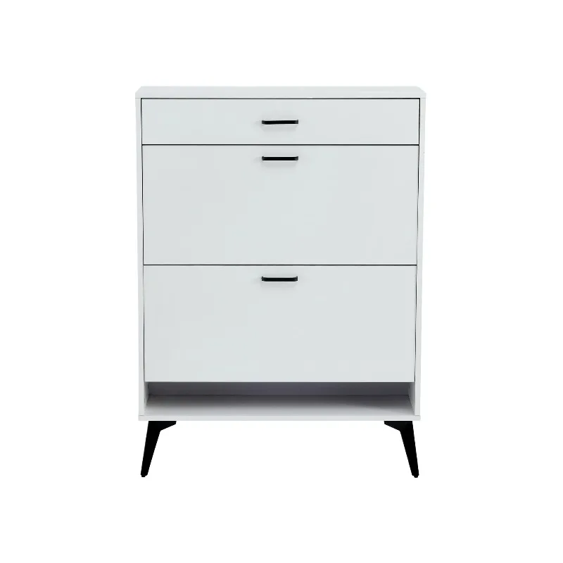 White shoe cabinet, shoe storage rack, simple entrance shoe rack with drawer.