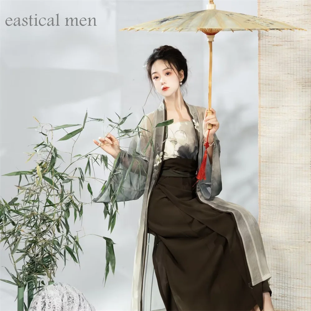 Canção Estilo Hanfu Verde Melhorado Chinês Vestido Suit Mulheres Elegantes Qipao Quimono Solto Cardigan Sexy Bordado Roupas Floral