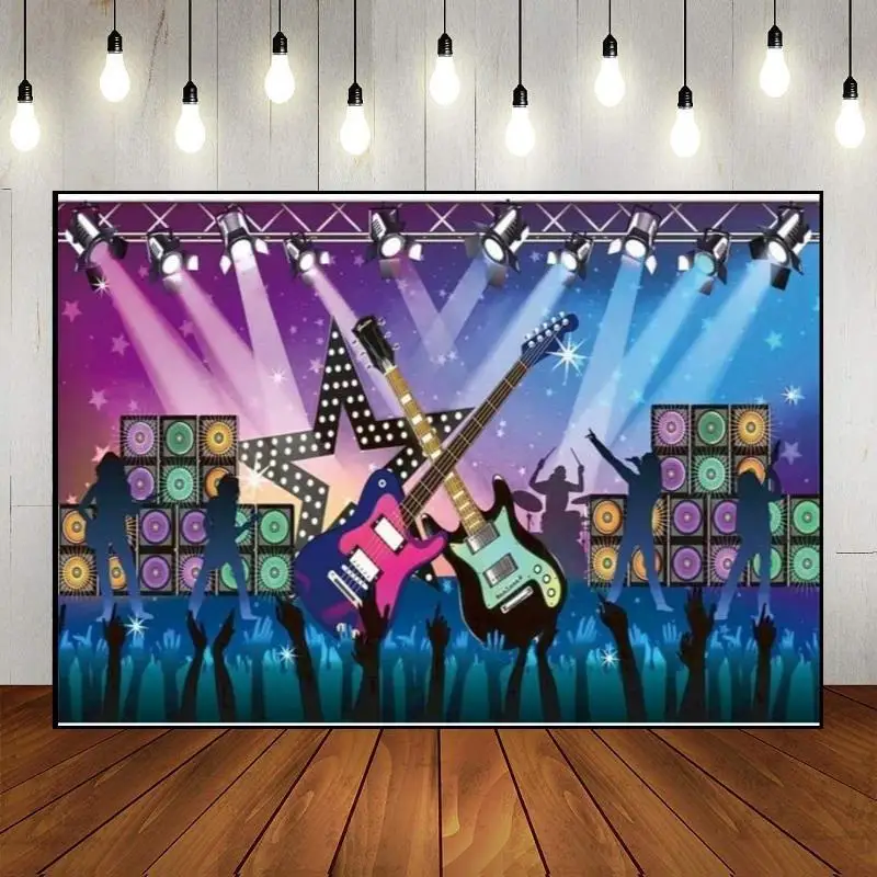 Custom Photo Music Radio Blues Soul 80's 90's Photography Backdrop Rock Guitar Theme Background Decoration Party Banner Wall