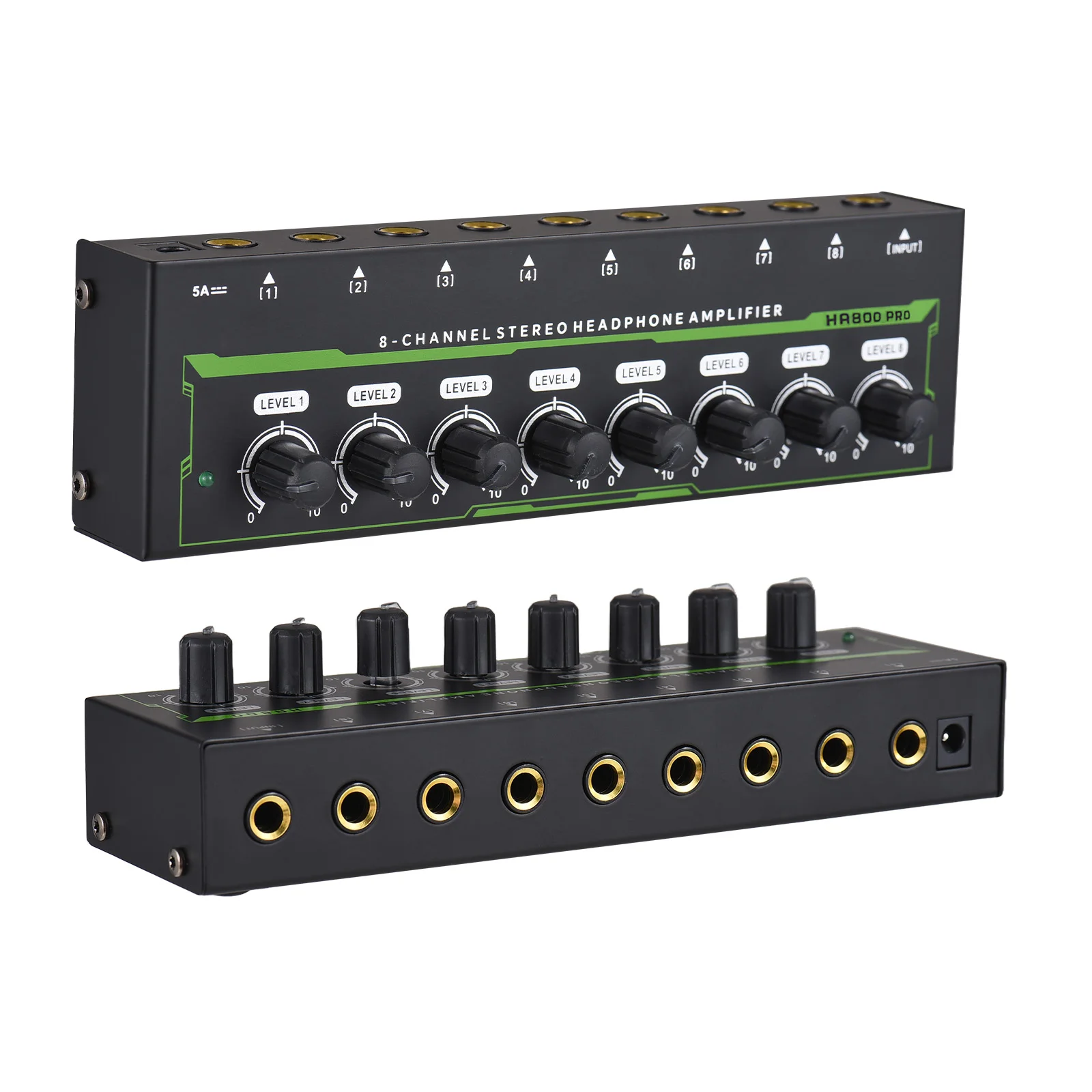 電源アダプター付きステレオヘッドフォンアンプ,オーディオアンプ,8チャンネル,12V DC,入力および出力インターフェイス6.35mm