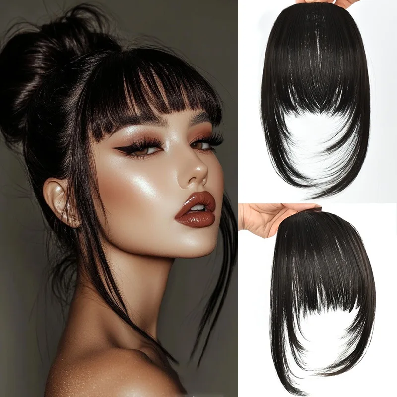 

Челка на заколке с бахромой и накладными челками для женщин, натуральный вид, искусственная челка для повседневного ношения