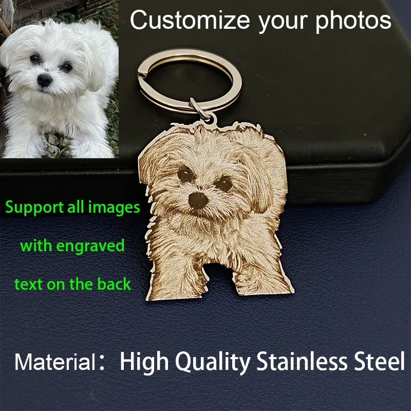 Customized Pet Photo Keychain, Stainless Steel Accessory, Dog Id Tag, Great Commemorative Gift