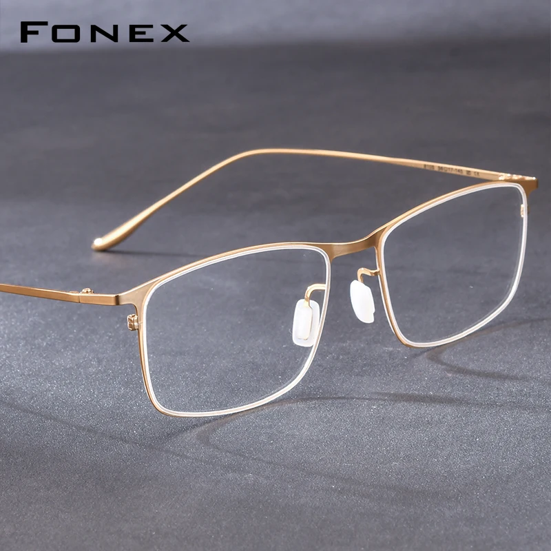 FONEX Alloy Eyeglasses Frame Men Full-Rim Frames High-end Quality Square Glasses Korean Ultralight Japanese Eyewear 8105