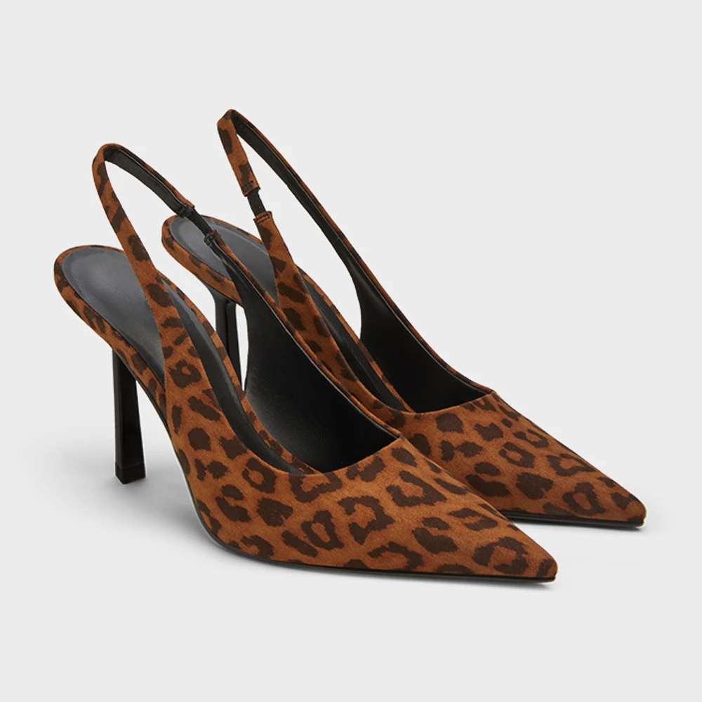 

FWRD Women's Leopard-Print Suede Pointed-Toe Slingback High-Heel Sandals, Comfortable for Parties & Summer Chic #FWRD000266