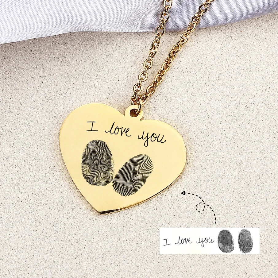 

Custom Stainless Steel Creative DIY Engraving Love Heart Gift for Women Pendant Accessories Fingerprint Necklace Jewelry Charm