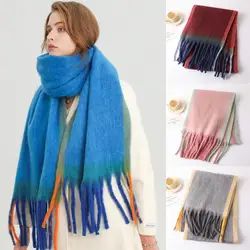 Winter Scarf For Women Luxury Cashmere Warm Scarf Stripe Tassel Mohair Scarf Wrap Soft Thickened Long Scarves Shawl Neckerchief