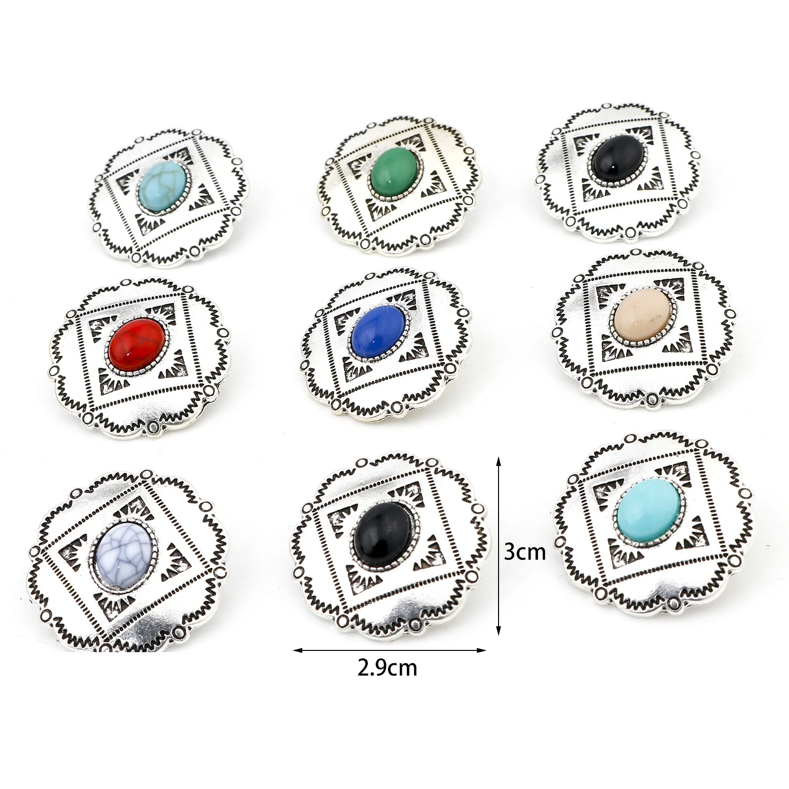 Bohemian Metal Sewing Shank Buttons Buttons Single Hole Antique Silver Color Multicolor Carved Resin Cabochons DIY Crafts,3PCs