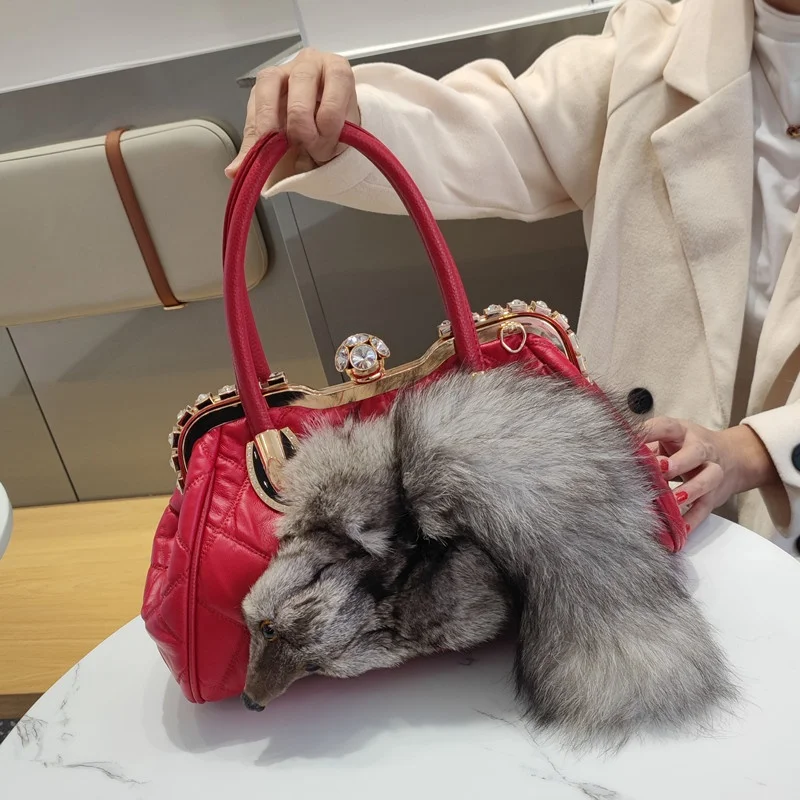 

Модная кожаная сумка с бриллиантовой отделкой, женская сумка через плечо, повседневная меховая сумка, стильная сумка с мягкой ручкой