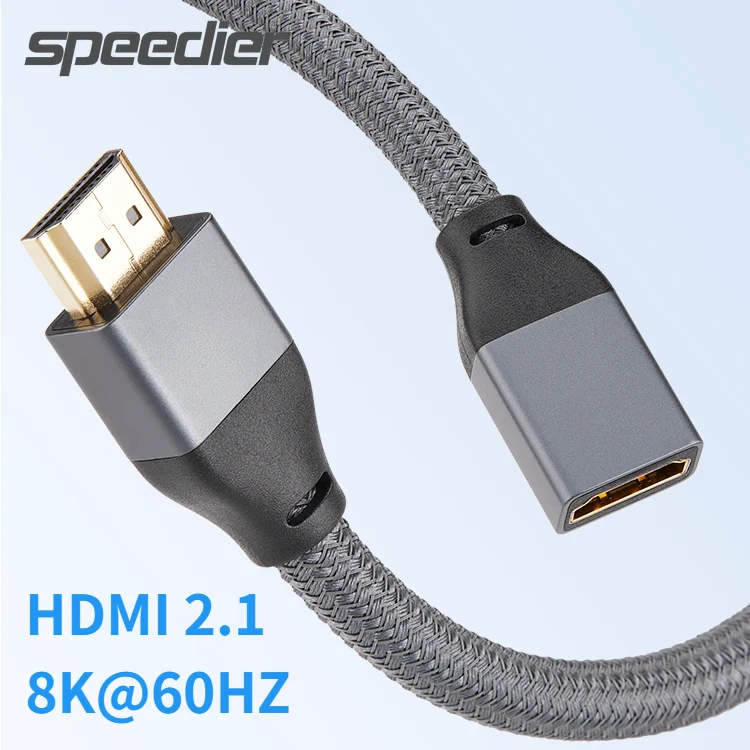 High Quality 8K@60Hz Ultra HD High Speed HDMI2.1 Male Female Extension Cable 0.5M 1M 2M 3M HDMI2.1 Grey Braided 8K Extender Cord