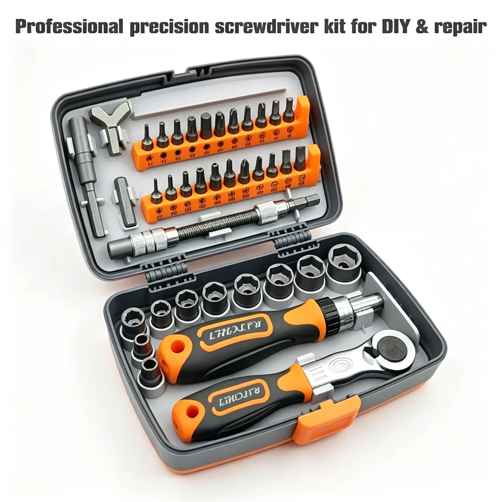 38Pcs 2880B Ratchet Screwdriver Wrench Set Hexagon Sockets Phillips Slotted Bits Portable Box Daily Repair Hand Tools