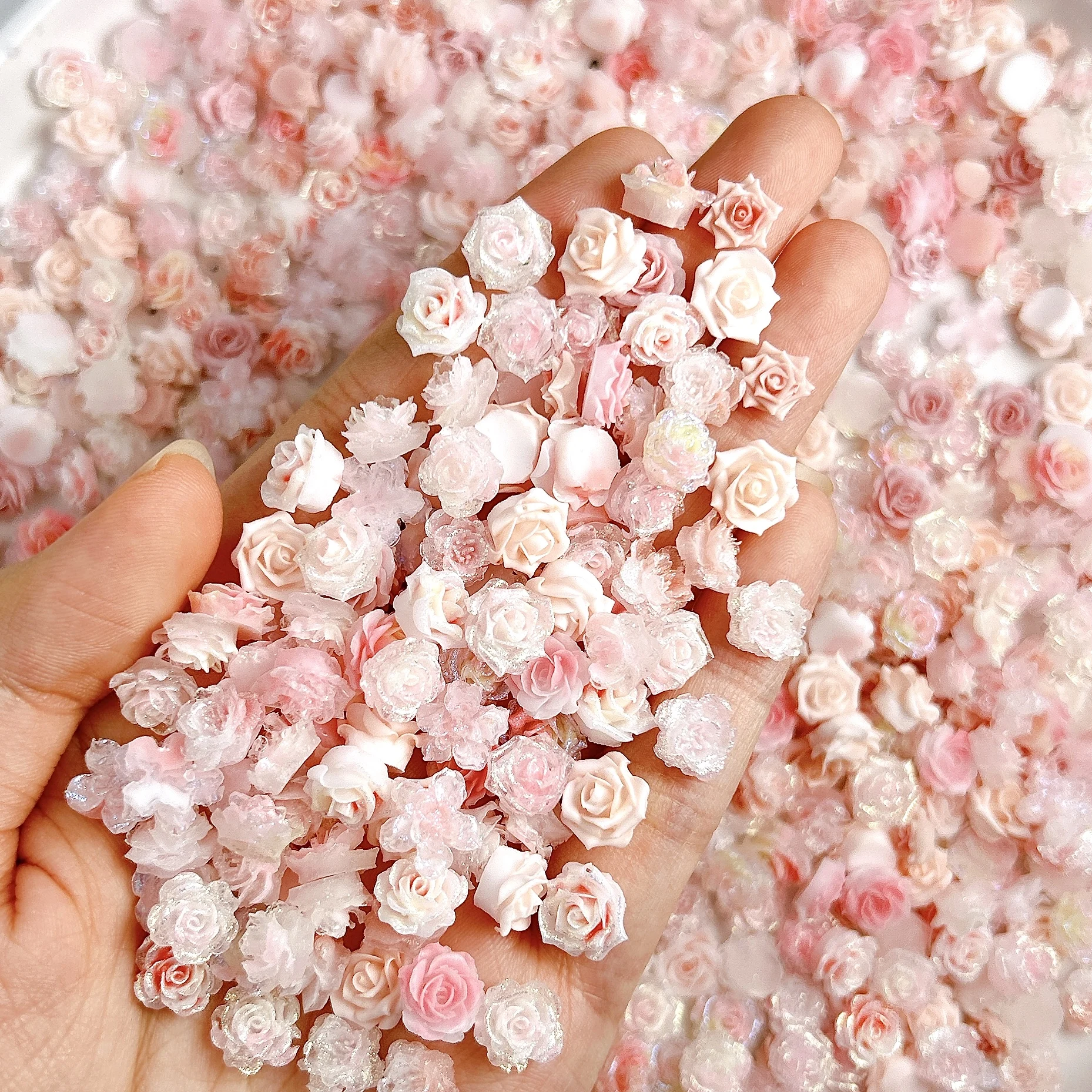 30 pièces translucide simulé fleur douce résine ongles breloques 3D doux couleur unie chatoyant camélia Rose Nail Art décorations bricolage