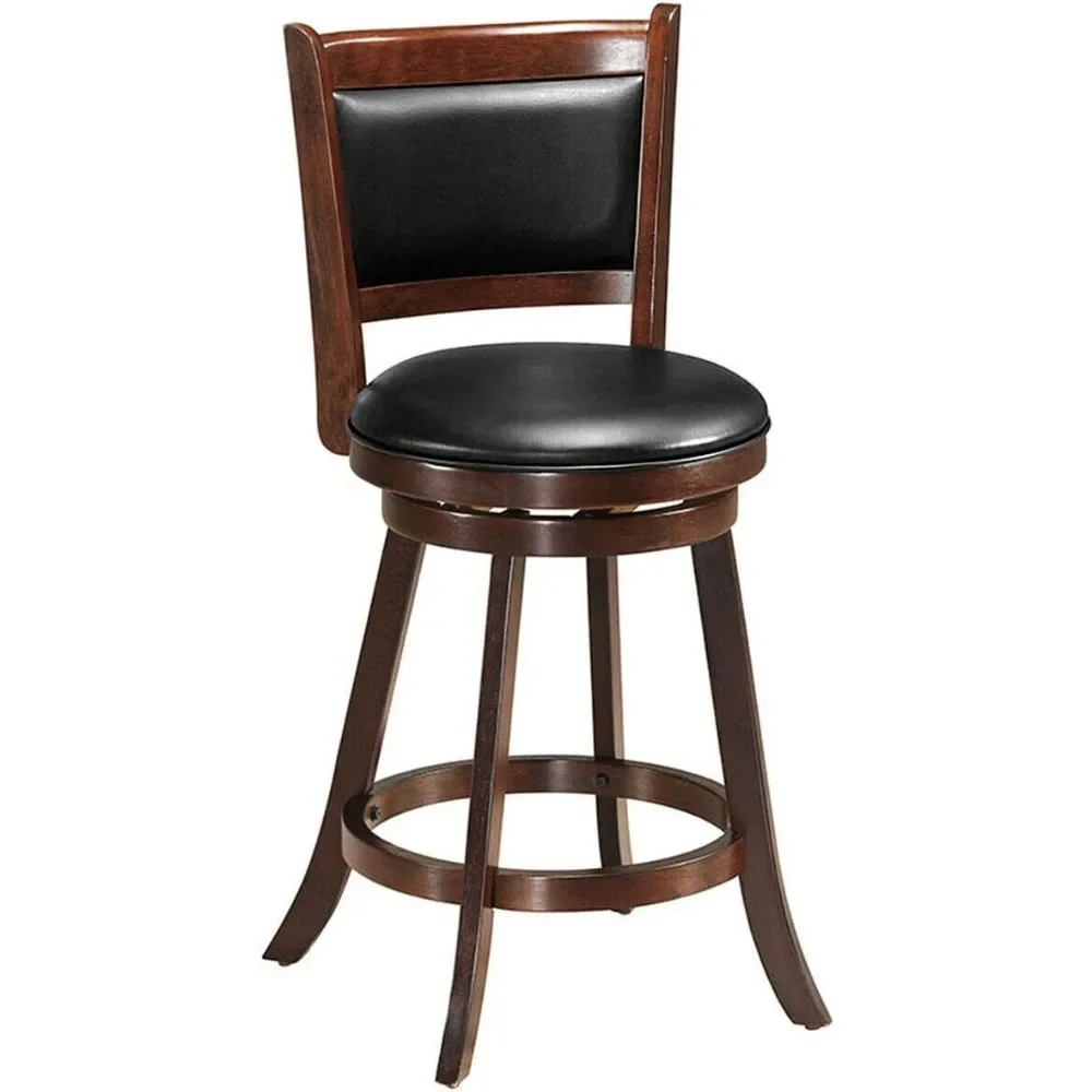 Bar Stool, 360 Degree Swivel, Accent Wooden Swivel Seat Counter Height, Leather Upholstered Design, Bar Stool