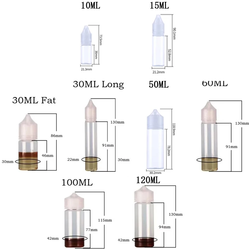 5Pcs 10/15/30/50/60/100/120ml Empty Clear Plastic Dropper Bottles Childproof Cap E Juice Liquid Drop Bottle Vape Oils Containers