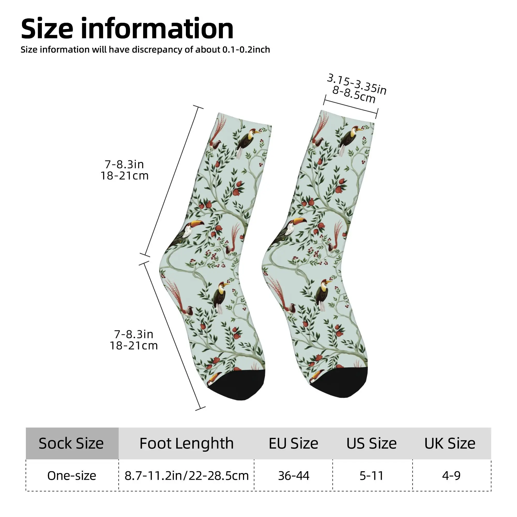 1pc Trees Bird Toucan Parrot  Printed Men's Socks Novelty Hip Hop Harajuku Pattern Crew Sock Casual Gift