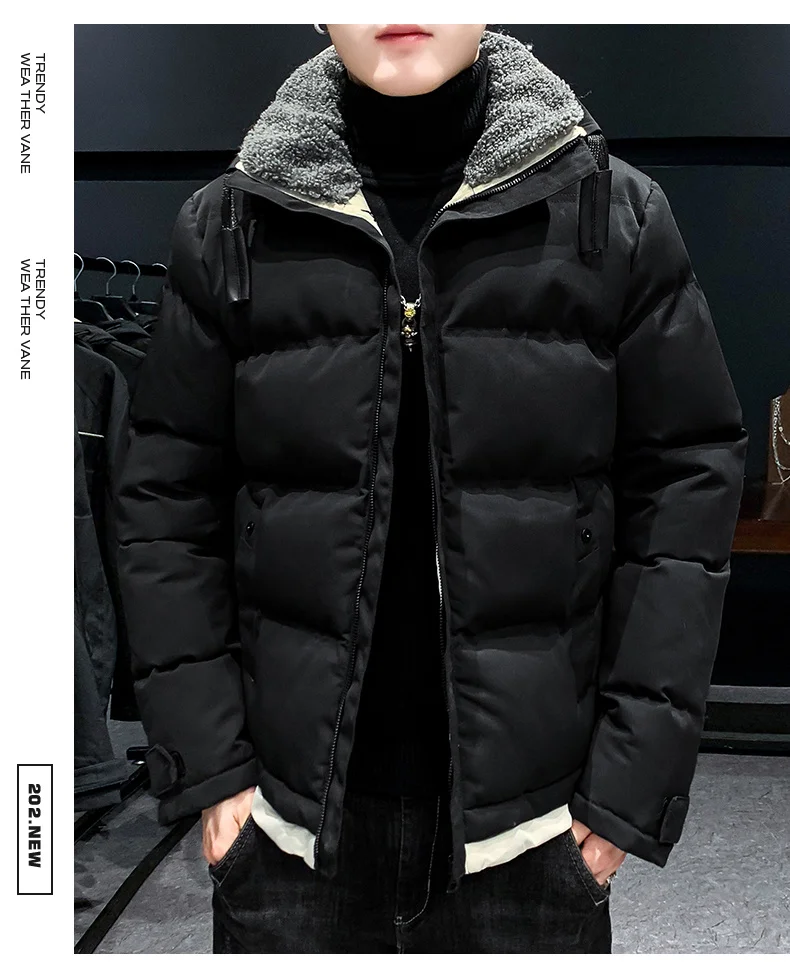 

New Winter Parka Men's Trendy Thickened Large Fur Collar Comfortable Warm Down Cotton Coat Male Casual Outdoor Windproof Jacket