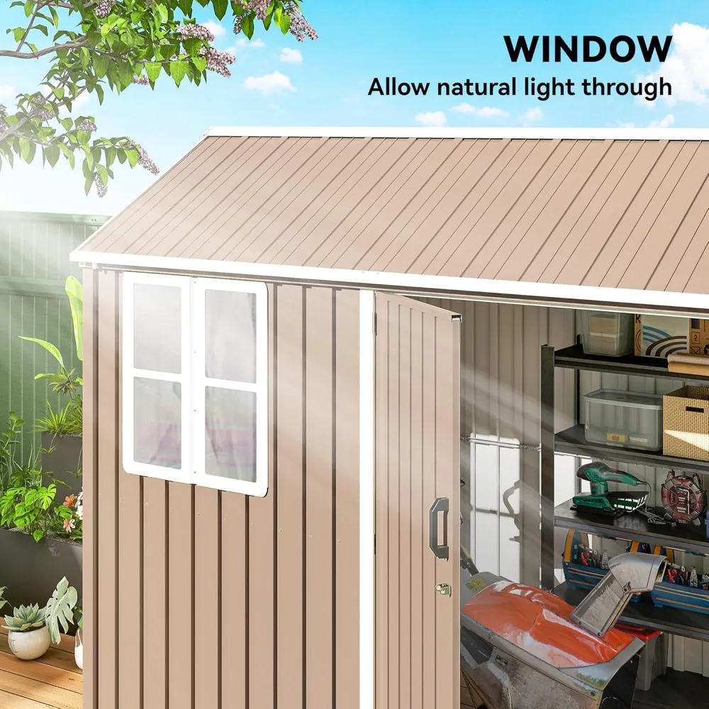 

8' x 6' Outdoor Storage Shed, Metal Garden Shed with Window & Double Lockable Door, Outdoor Tool Shed Storage, Customized